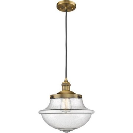 Innovations Lighting Oxford School House Vintage Dimmable Led 12 Inch Brushed Brass Pendant With Seedy Glass, 527420 201C-BB-G542SDY-LED